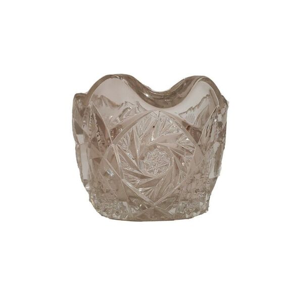 Vintage Art Deco Clear Cut Glass Crystal Creamer Open Sugar Bowl Handles Star - Picture 3 of 8